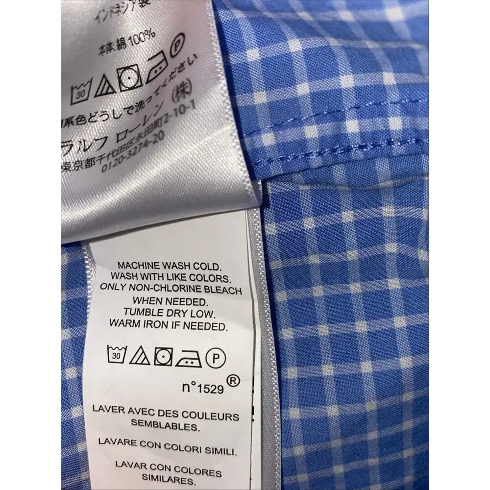 Ralph Lauren Boys L (14-16) Blue/White Check Button-Down Long Sleeve Shirt